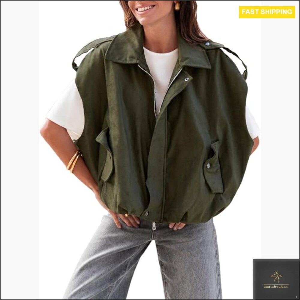Faux Suede Cropped Bomber Vest Sleeveless Zip Up Casual Streetwear
